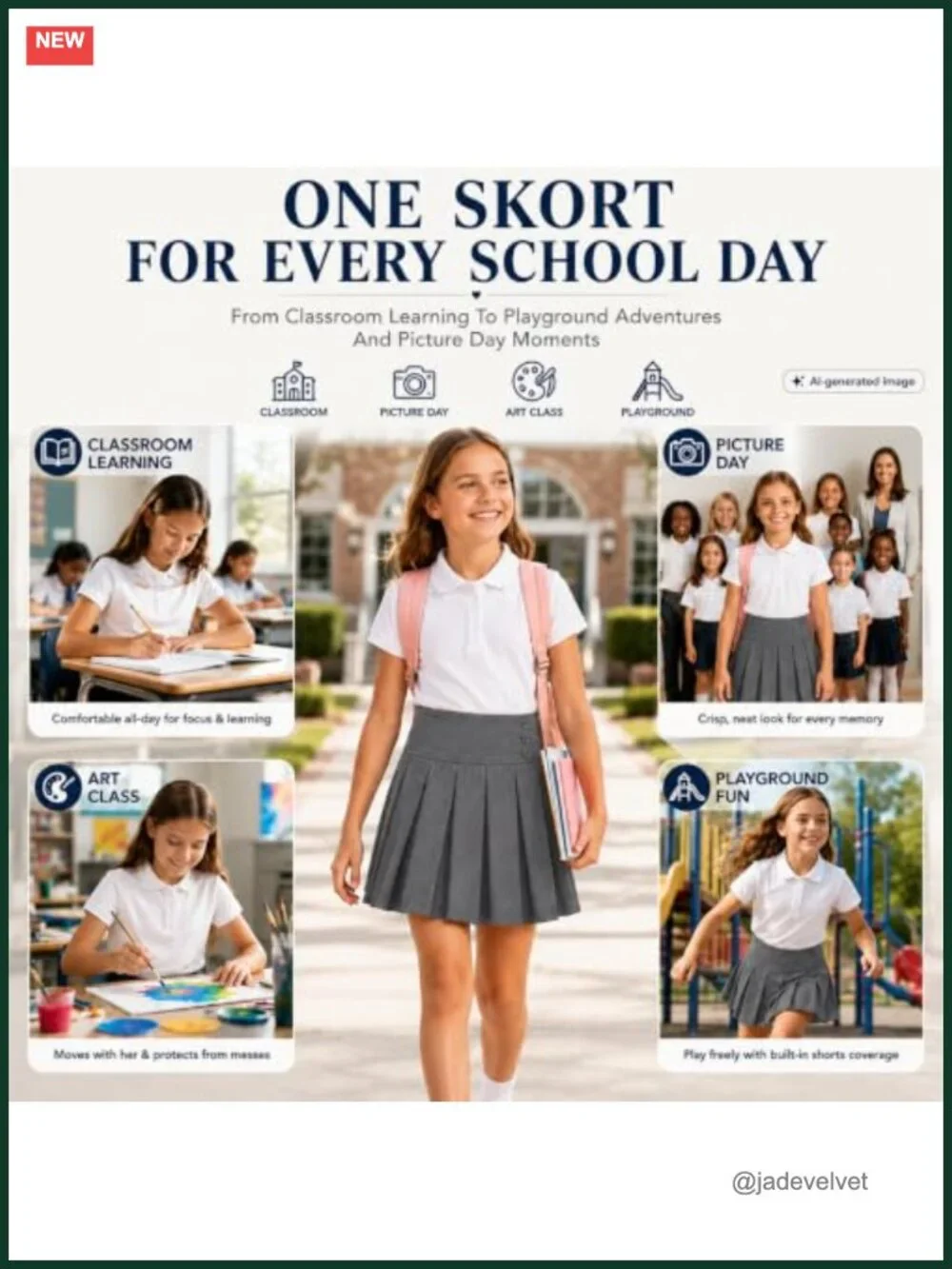 Girls School Uniform Pleated Skort Adjustable Waist Stretchy